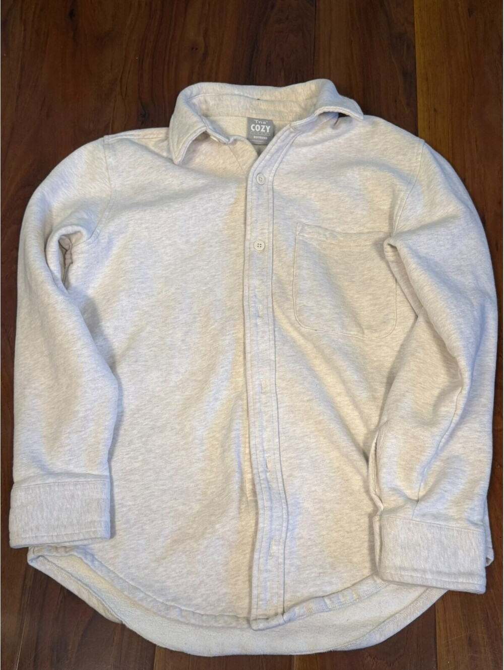 Aritzia TNA Cozy AF Fleece Women's Size S Boyfriend Button Up Shirt White